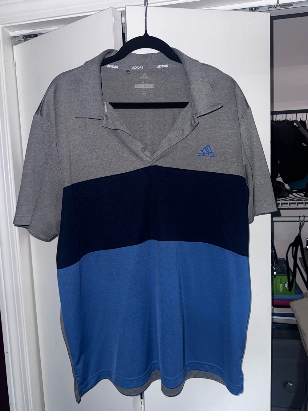 adidas Men’s Gray/Navy/Blue Colorblock Polo